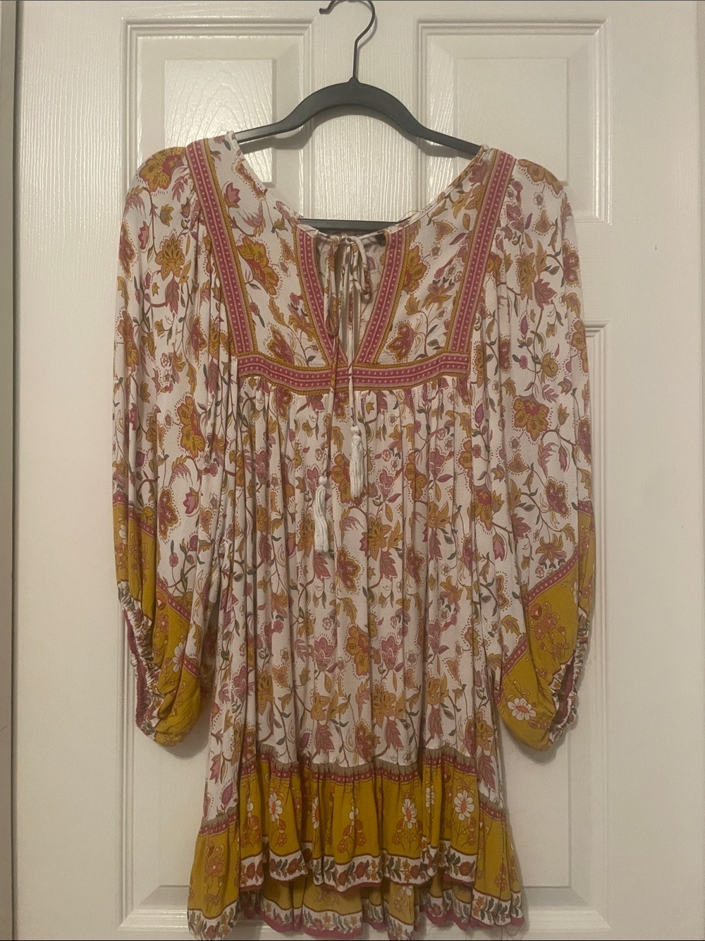 Rachel Zoe White Floral Blouse with Mustard & Mauve Accents